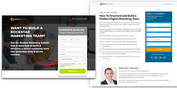 An example of landing page from DigitalMarketer for a free online training