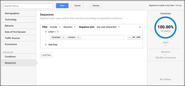 What the sequence section of the segment builder looks like