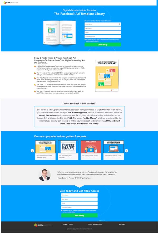 DigitalMarketer's landing page for our Facebook Ad Template