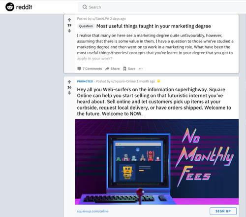 Reddit advertising example